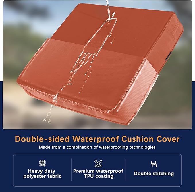 Favoyard Outdoor Seat Cushion Set 19 x 19 Inch Waterproof & Fade Resistant Patio Furniture Cushions with Removable Cover Deep Seat & Back Cushion with Handle and Adjustable Straps for Chair Sofa Couch