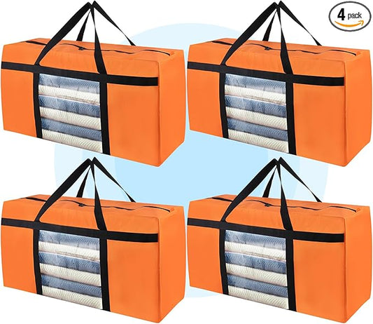 4 Pack Moving Bags Heavy Duty 50Lb Extra Large 90L, College Clear Packing Bags for Moving Clothes, Moving Supplies&Boxes with Zippers and Handles, Storage Bags Moving Totes Camping Essentials
