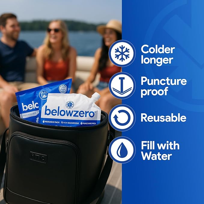 Below Zero Reusable Ice Packs for Coolers – Long Lasting Cooler Ice Pack Blocks, Leak-Proof Freezer Packs for Camping, Lunch Boxes & Travel