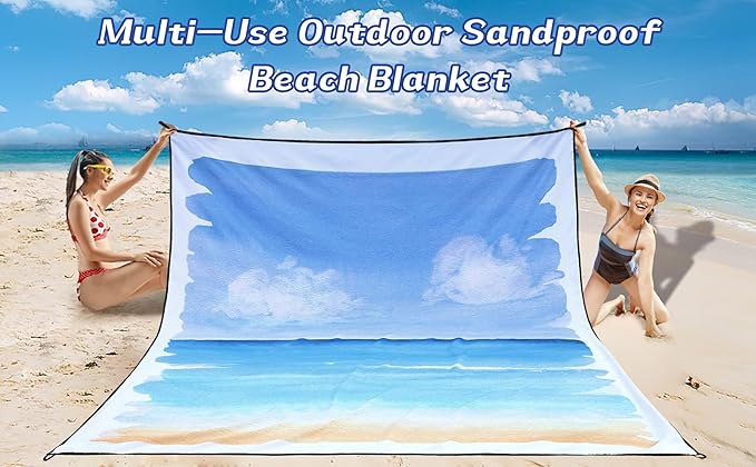 Beach Blanket Waterproof Sandproof Beach Mat 79" X 83"/10'x9'for 2-8 Adults Quick Drying Outdoor Picnic Mat Beach Accessories for Travel, Camping, Hiking