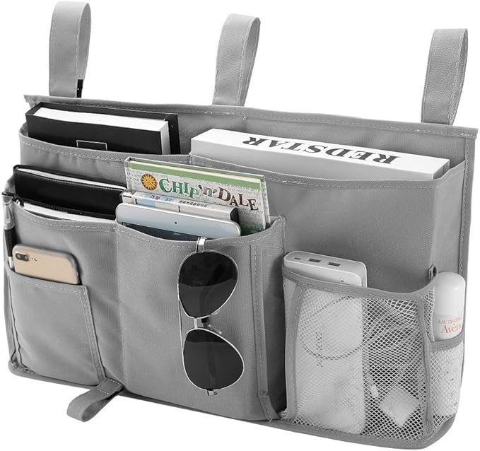 Bseash Bunk Bed Organizer, Bedside Caddy Hanging Bed Organizer Storage Bag 8 Pockets, for College Dorm Rooms Bed, Hospital Bed, Baby Bed Rails, 600D Oxford Cloth (Gray)