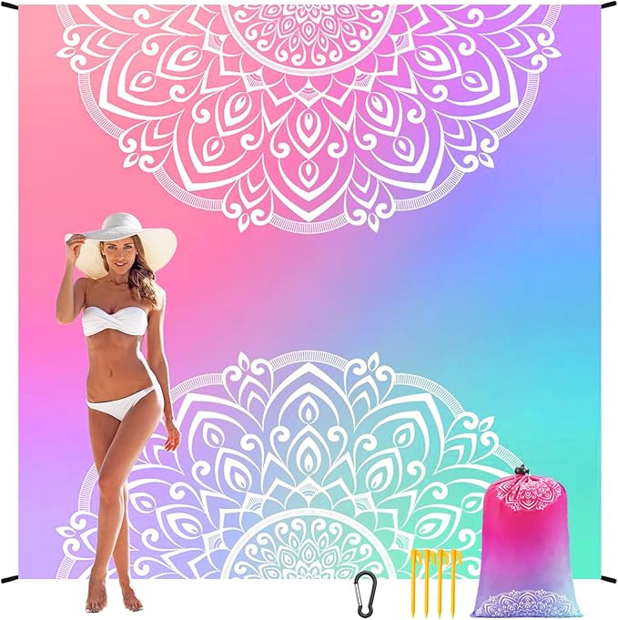 Beach Blanket Waterproof Sandproof Beach Mat 79" X 83"/10'x9'for 2-8 Adults Quick Drying Outdoor Picnic Mat Beach Accessories for Travel, Camping, Hiking