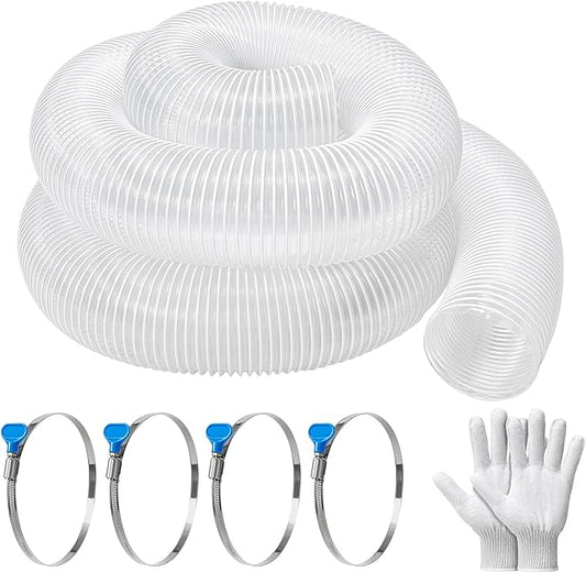 4" x 20' PVC Dust Collection Hose, Puncture-Resistant, Heavy-Duty Flexible Clear Fume Hose with Carbon Steel Wire Coil for Dust Collection Systems, Woodworking, Workshops