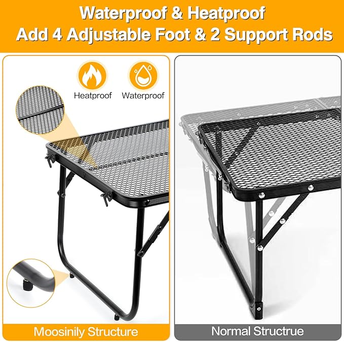 Grill Table Camping Table 2FT Foldable Small Folding Table Low Picnic Table Portable Stand Mesh Outdoor Indoor Card BBQ RV Black 23.6×15.7×9.5 inch