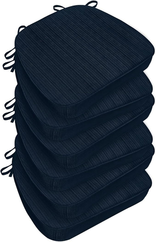 Chair Cushions for Dining Chairs, Indoor Chair Cushions with Ties，Waterproof Chair Pads Set of 6, Navy Blue, 17x16x2.5 Inch