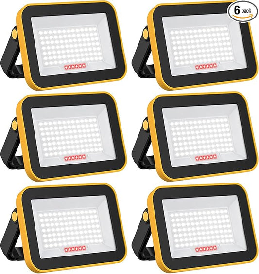 6 Pack Work Light Portable SMD LED Super Bright Rechargeable Flood Light Working Lamp Stand USB Cordless Battery Powered Worklight Tool for Outdoor Camping
