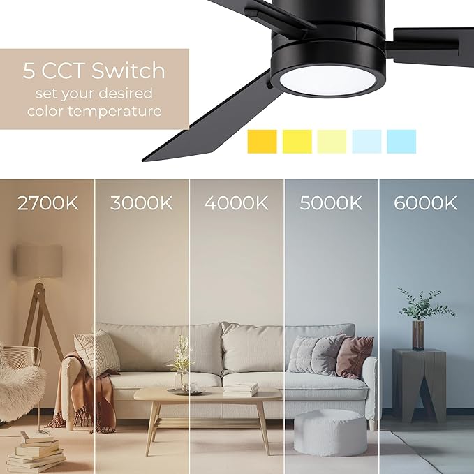 Bali Smart 3-Blade 52in Ceiling Fan 2700K-6000K CCT Selectable LED Light Kit with Remote Control and Black Hardware with Reversible Blades in Weathered Wood or Black Works With iOS or Android App