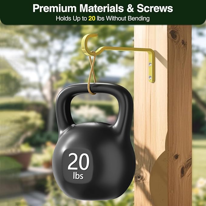 6 Inch 2 Pack Heavy Duty Outdoor Plant Hangers for Hanging Baskets, Iron Plant Brackets, Metal Plant Wall Hooks for Lantern, Bird Feeder, Wind Chimes, Gold