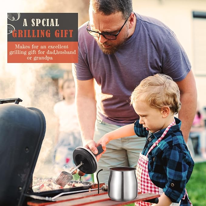 32 OUNCE Basting Pot with Replaceable Brushes，Grilling Gifts for Men&Dad，Stainless Steel 304 Barbecue Sauce Holder Brush Set，Airtight Melting Pot BBQ Sauce Container for Outdoor Grill，Butter Melting