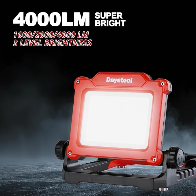 4000Lumens Work Flood Light Cordless Rechargeable Portable Led Work Lights for Automotive, Compatible for Milwaukee 18v m18, Dewalt 20v Lithium Tool Battery and Makita Battery,Red