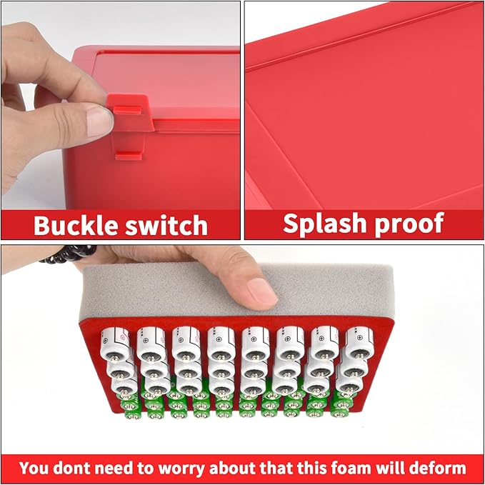 FULLCASE Battery Storage Organizer Holder Holds 54 AA AAA Batteries, Box Cases Garage Container, Home Drawer Organization Dispenser (Case Only) Red