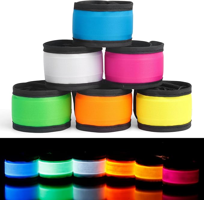 Amarlozn LED Light up Slap Wristband, Flashing Bracelets for Kids, Glow in The Dark Armband for Adults, Night Safety Toys for Walking Running Camping, Christmas New Year Party Supplies Gift 6 Pack
