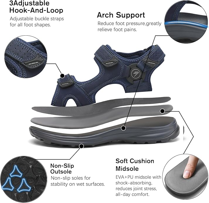 FLARUT Men's Sport Sandals Outdoor Hiking Sandal Open Toe Walking Sandals for Summer Beach Water Shoes