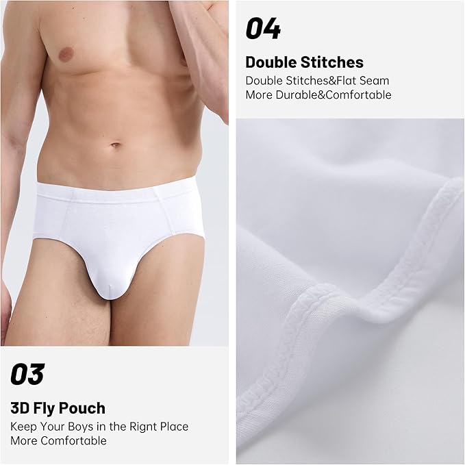 BAMBOO COOL Men's Underwear Briefs Fabric Covered Waistband Underwear Breathable Briefs with 3D Pouch Tagless Panties for Men