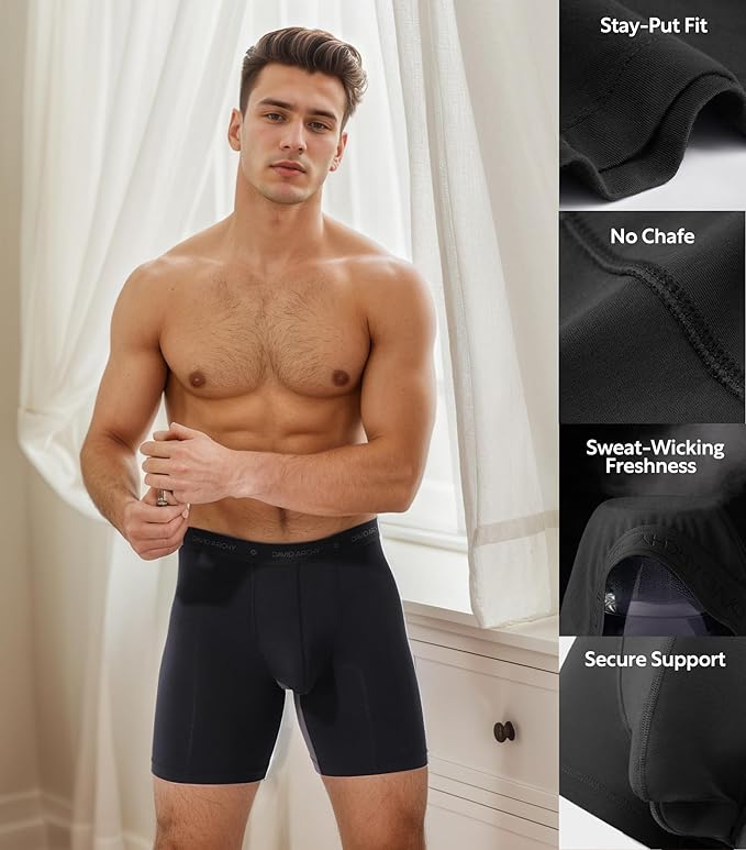 DAVID ARCHY Men's Underwear Ultra Soft Modal Dual Pouch Trunks Ball Pouch Bulge Enhancing Boxer Briefs for Men 3 or 4 Pack