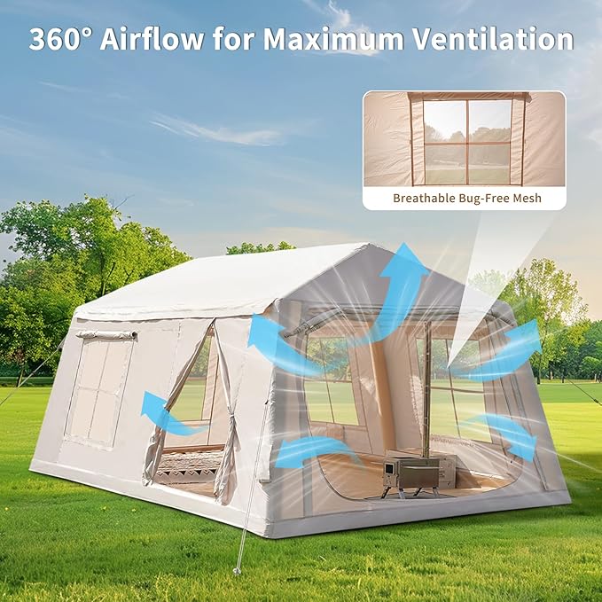 ABORON 2/6/8 Person Inflatable Camping Tent, Easy Setup Blow Up Tent with Hand Pump, PU3000mm Waterproof & Breathable 4 Season Glamping Tent for Outdoor Camping