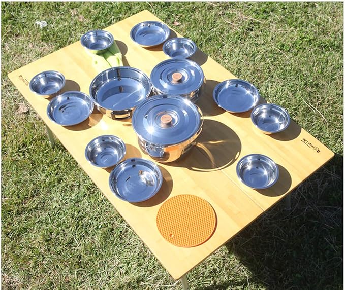 CAMPINGMOON Camping Cookware Set Stainless Steel Outdoor Nesting Cooking Mess Kit Pots Pans Bowls with Storage Carrying Tote Bag