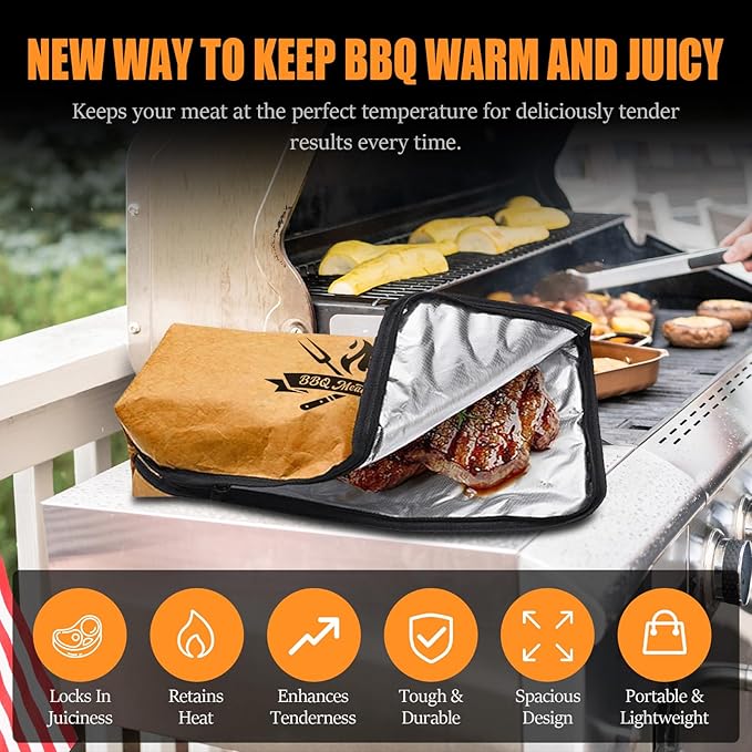 BBQ Blanket for Resting Meat, Barbecue Tool, Dad Gifts for Fathers Day, Meat Resting Blanket, Meat Resting Bag with Wide Mouth for Large Brisket/Beef/Turkeys, Gifts for Men (BBQ Blanket 22in)
