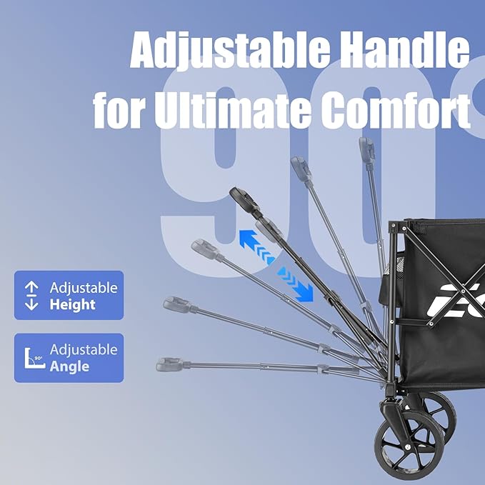 EchoSmile Collapsible Folding Wagon Cart 360lbs, Heavy Duty Garden Utility Cart with All Terrain Wheels, Large Capacity Outdoor Wagon for Camping, Beach, Shopping, Picnic (Black)