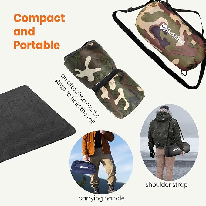 4-in-1 Large Outdoor Blanket - Waterproof & Windproof Thickened Warm Fleece Camping Blanket for Stadium, Hiking, Sporting Events - 81"x57", Packable (Camouflage)