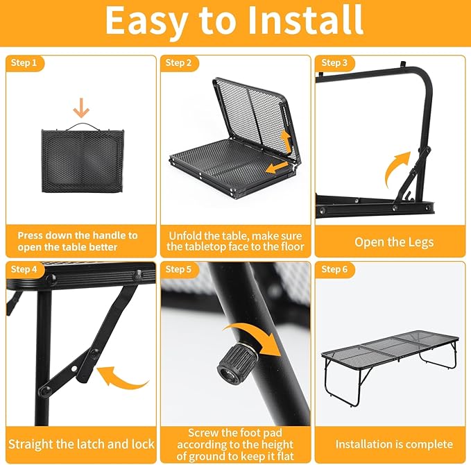Grill Table Camping Table 3FT Foldable Small Folding Table Low Picnic Table Portable Stand Mesh Outdoor Indoor Card BBQ RV Black 35.4×15.7×9.4 inch