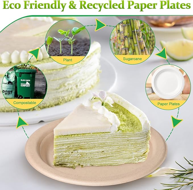 Compostable Disposable Paper Plates - 6 Inch, 100 Pack, Brown, Sturdy, Ideal for Dessert, Cake, Appetizer