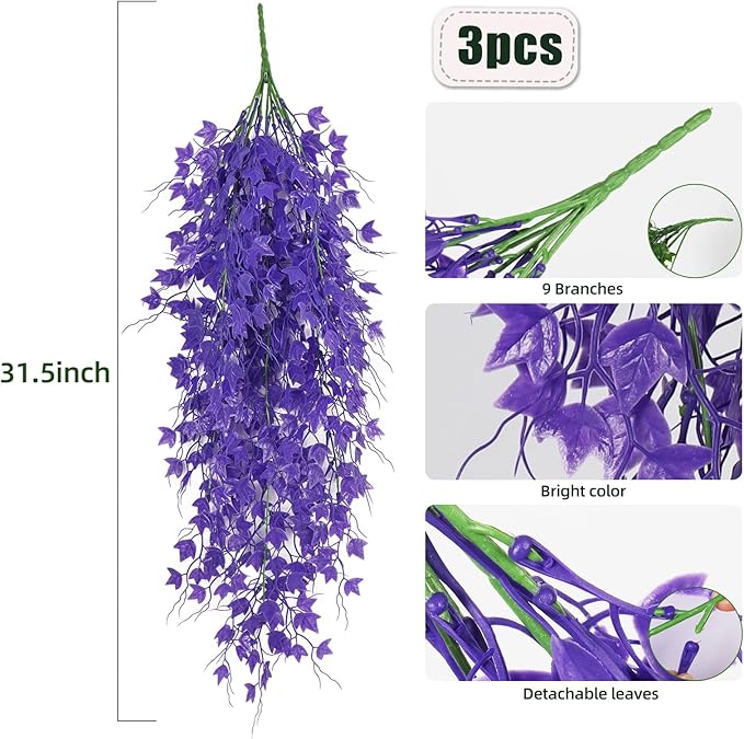 Fake Hanging Plants Fake Ivy Vine Artificial Ivy Leaves Artificial Hanging Plant Faux Plant Hanging Artificial Plants Outdoor Vines Decor for Home Room Yard Wall Garden Decoration(Pure Purple)