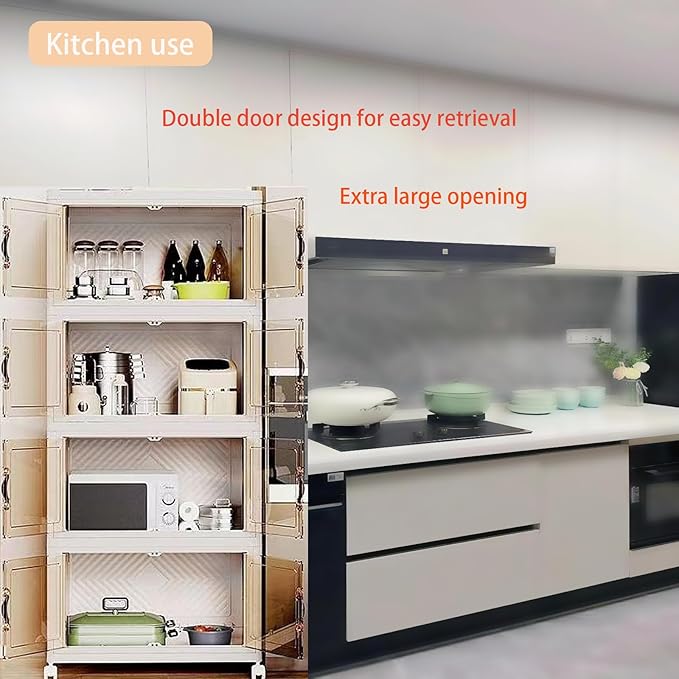 80 Gals Storage Bins with Lids - Folding Storage Box with Doors and Wheels, Collapsible Plastic Bins for Closets, Stackable Storage Organizer, (Extra Large-5Tiers)