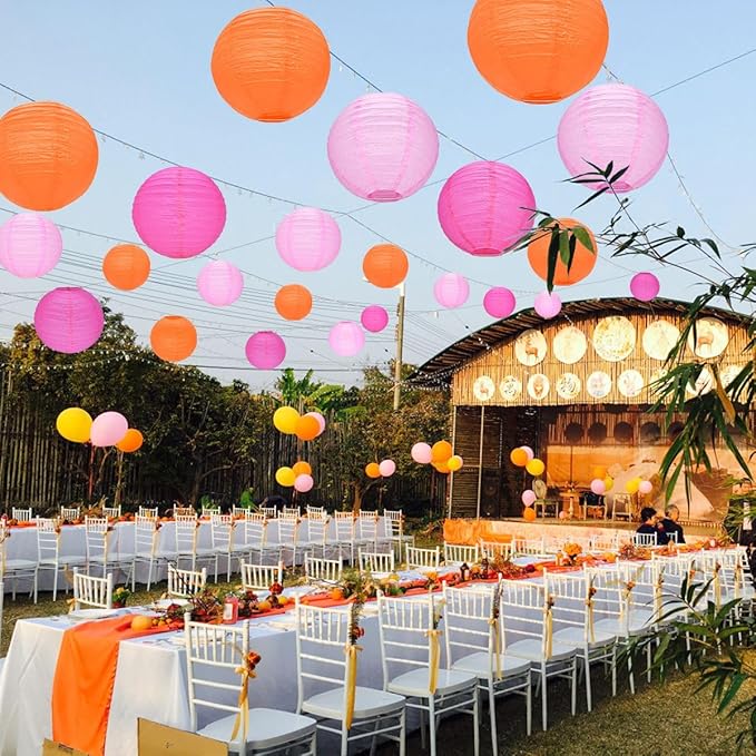 12Pcs Round Paper Lanterns Assorted Sizes (6" 8" 10" 12") for Home Decor, Restaurant, Church, Wedding, Birthday Party Decorations, Hanging Chinese Japanese Paper Lantern Lamps (3 Colors)