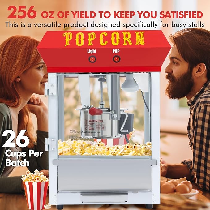 6 Ounce Popcorn Machine, Bar Style Popcorn Machine Popcorn Maker 600W Electric Popper for Home Theater Parties, and Events