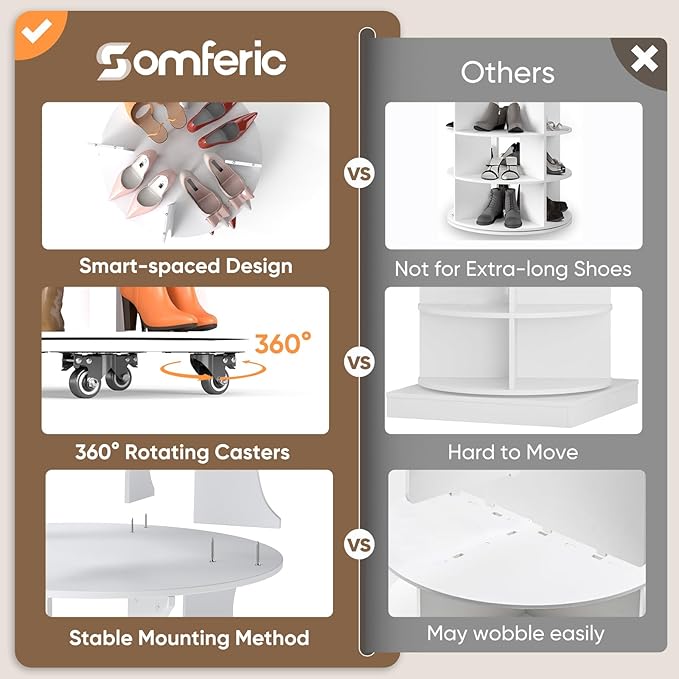 71" Rotating Shoe Rack with Lockable Wheels, 7-Tier Spinning Vertical Shoe Tower with Under-seat Boot Storage Space-Saving Free Standing Shoe Carouse Organizer for Closet Entryway Bedroom (71")