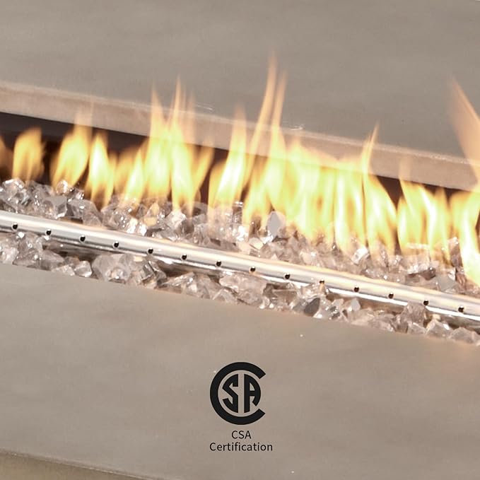 COSIEST Outdoor Propane Fire Pit Table, 56-inch x 28-inch Rectangle Gray Concrete-Like Finish, CSA Certified, 50,000 BTU Stainless Steel Burner w Transparent Gray Fire Glass, Wind Guard, Raincover