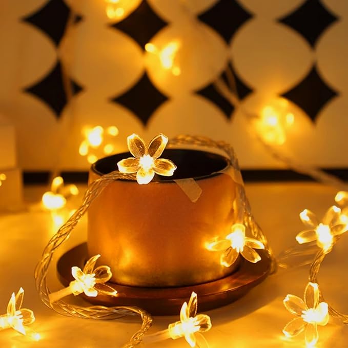 Cute Fairy Flower String Lights Decor, Battery Operated & USB Plug in 10ft 30 LED Decorative Cherry Blossom Floral Lamp for Desk School Dorm Christmas Tree Hanging Vine Indoor Decorations, Warm White