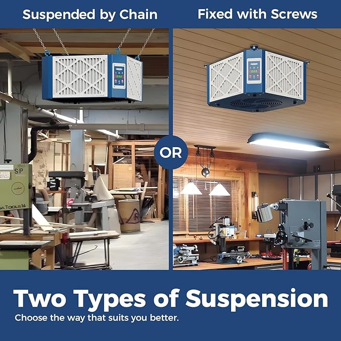 AlorAir 360 degree Intake Air Filtration System - (1350 CFM) with Strong Vortex Fan, Built-in Ionizer, Shop Dust Collector for Woodworking Shop, Garage Works Shop, Purecare 1350IG