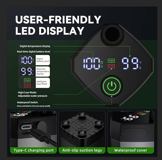 InkTrail Portable Camping Shower with Heater, Long-Lasting 6000mAh Rechargeable Camping Shower with Sprayer Head,4 Spray Modes,IPX7 Waterproof Outdoor Camp Pump for Hiking, Travel, Car, Pet