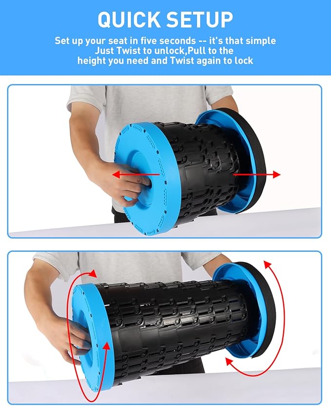 Collapsible Stool with Large Load Capacity,Portable Lightweight Folding Stool for Adults,Collapsible Chair Telescoping Design for Outdoor Fishing,Hiking,Travel,BBQ(Blue-Black)