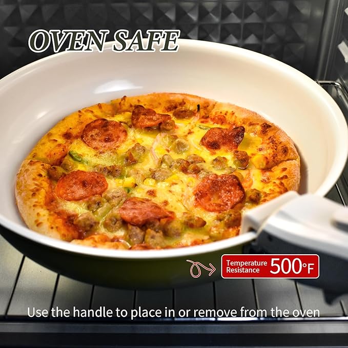 3-ply Stainless Steel Frying Pan with lid,With Titanium Ceramic Coating,Detachable Handle,Dishwasher and Induction&Oven Safe,Compatible All Cooktops,10 inch (10inch+lid+frying spatula+loofah)