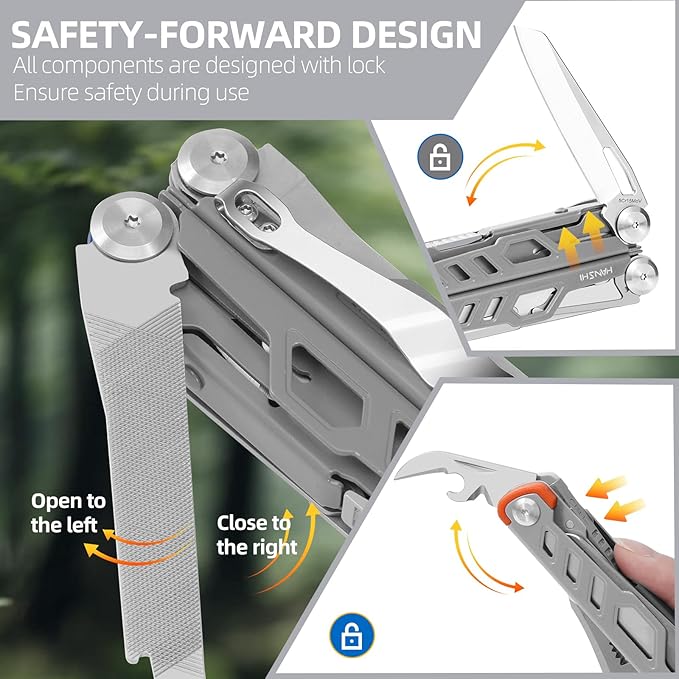 HANSHI 15 in 1 Multitool Pliers with Scissors, Upgraded Heavy Duty Stainless Steel Multi Tool with YG10 Tungsten Steel Replaceable Wire Cutters for Survival, Camping, Hiking,Repair and Gift (Silver)