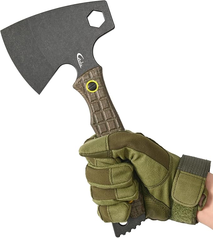 C1393 Camping Hatchet Survival Axe,DC53 Steel Blade with Micarta Handle Multitool Axe Hex Wrenches with Kydex Sheaths for Chopping Wood,Gardening,Outdoor Camping Hiking(Green)