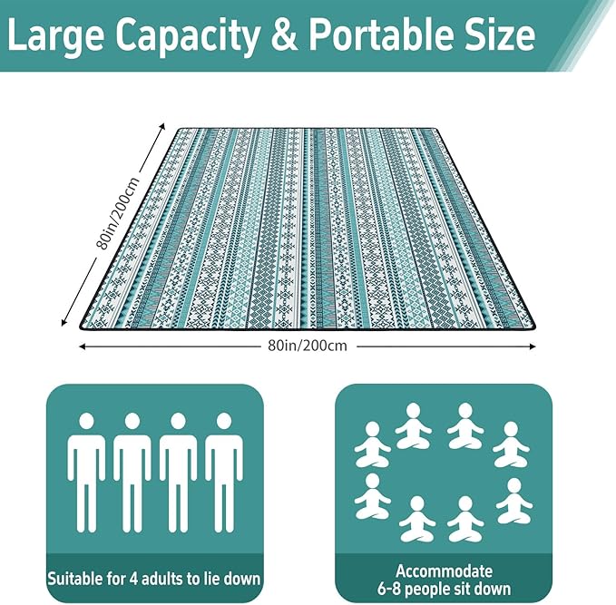 Extra Large Picnic Outdoor Blanket 80''x80'' Waterproof and Sandproof Picnic Mat for Beach Foldable Camping Accessories for Grass Lawn Park