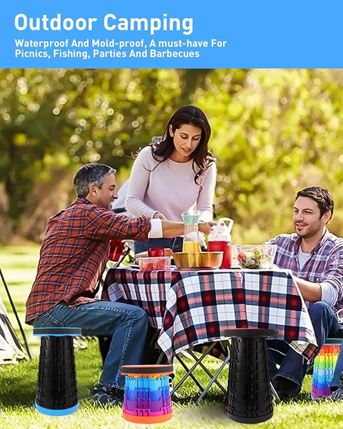 Collapsible Stool with Large Load Capacity,Portable Lightweight Folding Stool for Adults,Collapsible Chair Telescoping Design for Outdoor Fishing,Hiking,Travel,BBQ(Blue-Black)