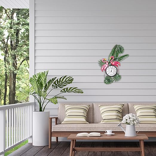 25" Outdoor Thermometer, Large Thermometer Outdoor Waterproof, Flamingo Decorative Outdoor Thermometers for Patio, Yard, Garden, Living Room