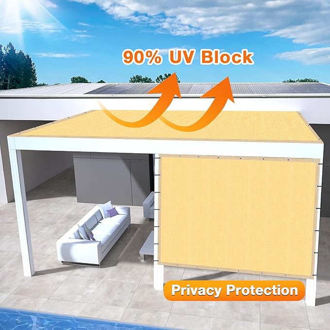 Artpuch Outdoor Pergola Shade Cover 16x19 FT Sun Shade Cloth with Grommets Sand 90% UV Protection Canopy Patio Privacy Screen (Customized Available)