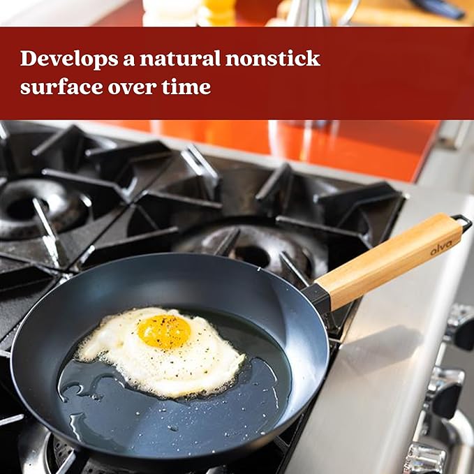 Alva Forest 8" & 11" Seasoned Blue High Carbon Steel Pan Set Natural Non Stick Frying Pans Non Toxic PFAS PFOA PTFE Free Carbon Steel Frying Pans Healthy Nonstick Pan Safe in All Stovetop & BBQ