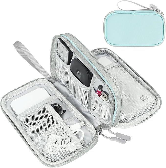FYY Electronic Organizer, Travel Cable Organizer Bag Pouch Electronic Accessories Carry Case Portable Waterproof Double Layers All-in-One Storage Bag for Cable, Charger, Phone, Earphone, Mint Green