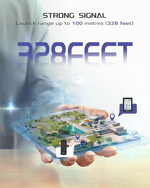 BALDR Weather Stations Wireless Indoor Outdoor,4.5 Inch Display Temperature and Humidity Monitor, Battery Weather Station with 330ft Range Sensor and Adjustable Backlight