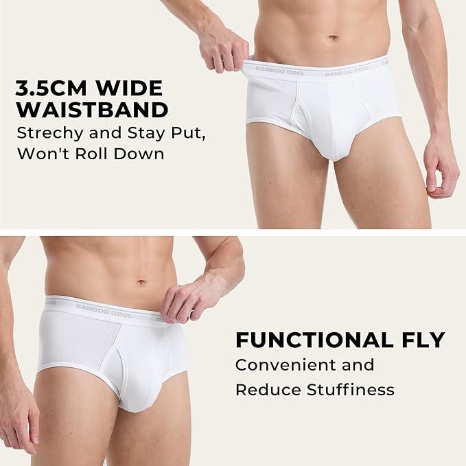 BAMBOO COOL Mens Breathable Soft Underwear Open-fly Classic Briefs, Tag-free