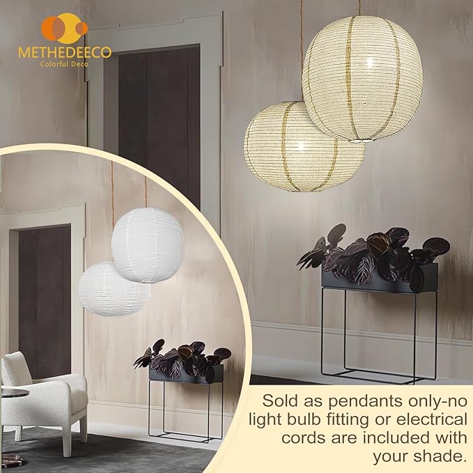 2PCS Burlap Pendant Light Shades ??16" Oval & Flat Round Shapes, Boho Natural Hanging Fabric Lampshades for Bedroom, Living Room, Kitchen Island, Storefront & Minimalist Decor