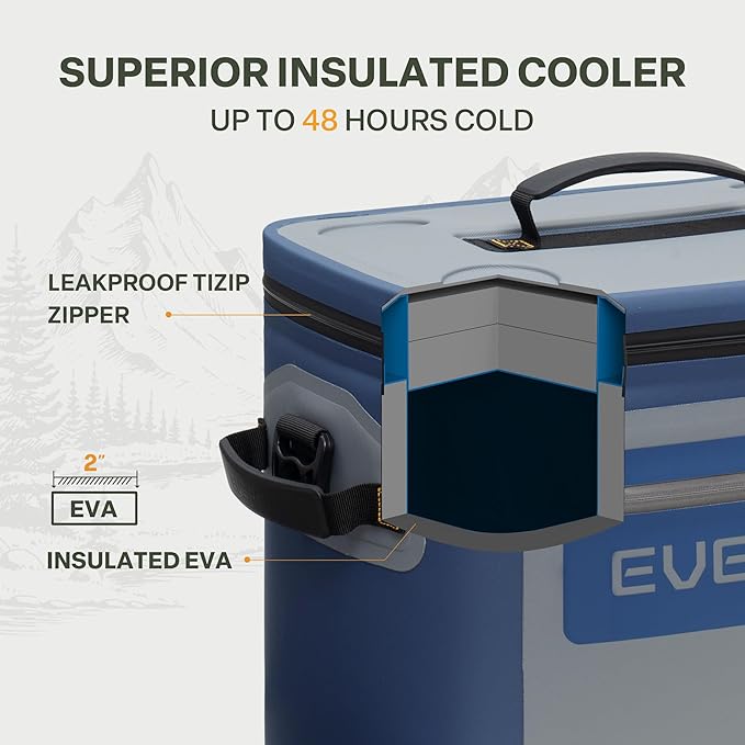 EVERFUN Soft Cooler 30 Can, Portable Insulated Small Cooling Lunch Box for Men and Women, Leakproof Ice Chest Bag for Travel, Beach, Camping, Beverage, Boating, Fishing, Tailgating, Work and Picnic