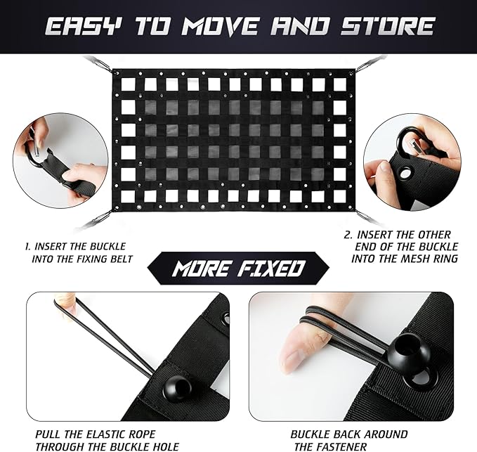 Cargo Net for Pickup Truck Bed 2.3' x 3.9' Heavy Duty Adjustable Truck Bed Cargo Nets with Metal Cam Buckles & Hooks Rope